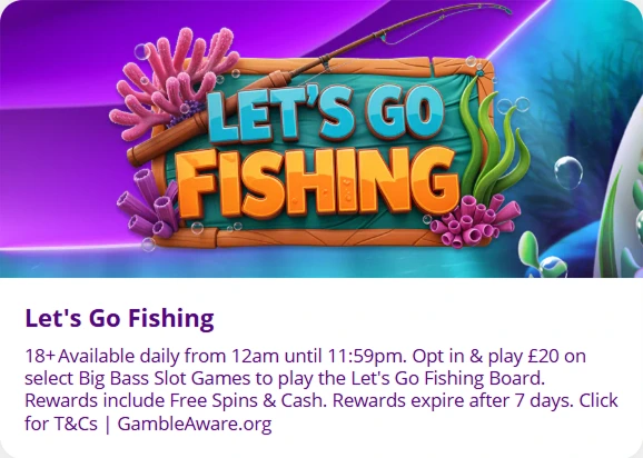 Let’s Go Fishing slot banner with coral background