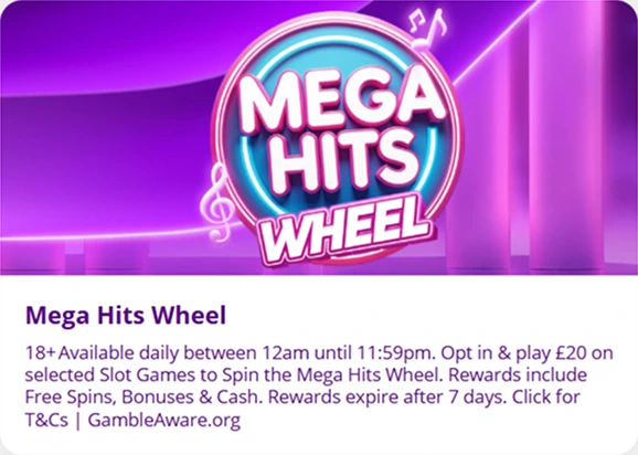 Mega Hits Wheel bonus icon with neon purple design