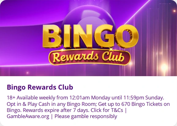 Bingo Rewards Club promotion with up to 670 tickets
