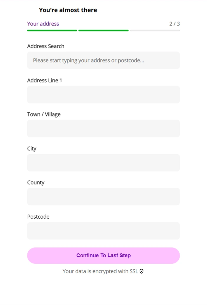 Smoothspins Casino registration step 2 with address form